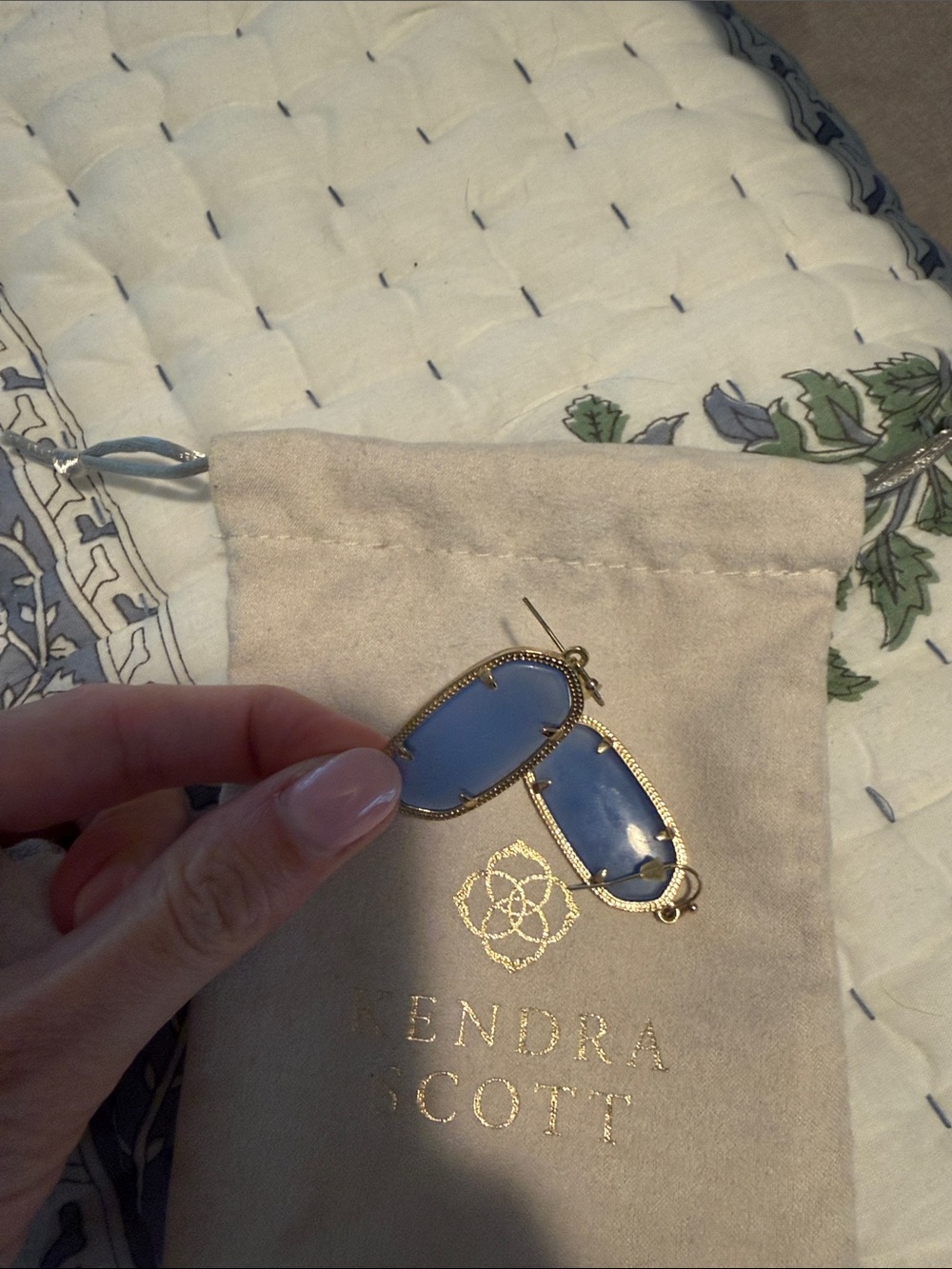 Kendra Scott Light Blue Gold Oval Drop Earrings